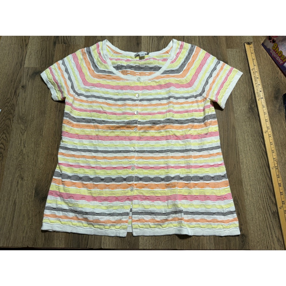 Pendleton Sweater Women Size XL Multi Color Cardigan Short Sleeve Striped Ribbed